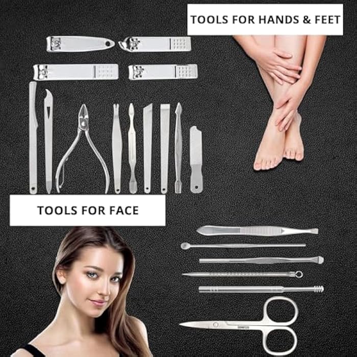 Manicure Set, 19 Pcs Stainless Steel Pedicure Kit with Nail Clippers, Cuticle Tools, Tweezers, Scissors, Ear Care, Travel Case for Men and Women - Image 4